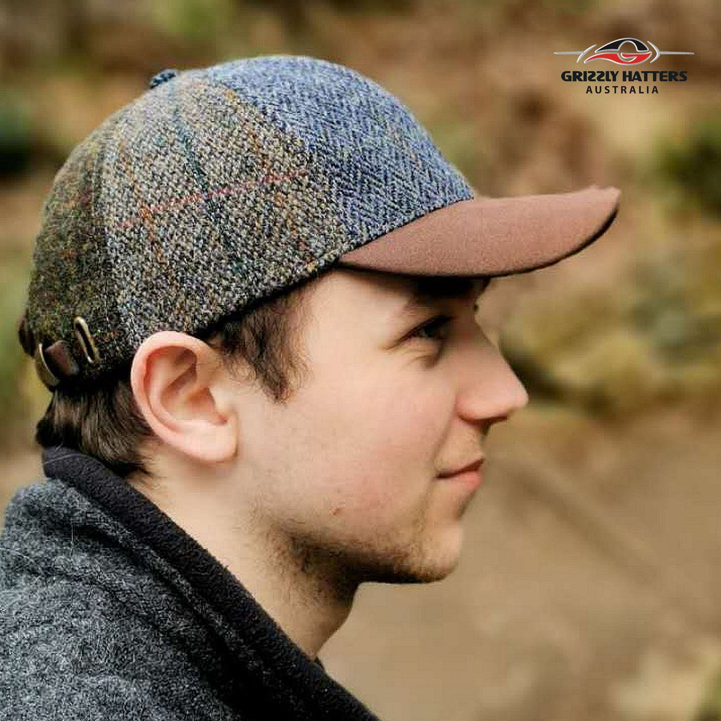 Traditional Harris Tweed Wool Flat Cap in Patchwork hand made in Tasmania Australia by Grizzly Hatters Salamanca Market 