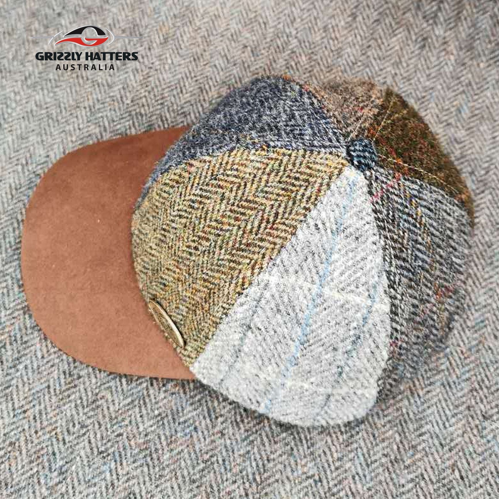 Harris Tweed Wool Flat Cap in Patchwork