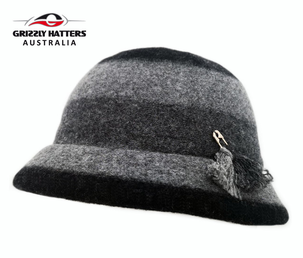 Grey Colour 100% Wool Ladies hat Elegant Classic Fashion Adjustable size Foldable designed in Australia 