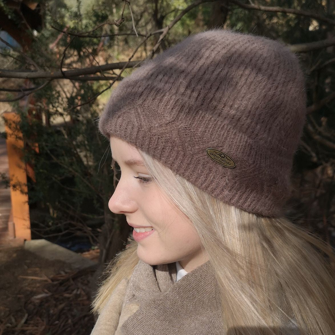 Merino & Angora Wool blend Beanie with fleece lining mocha brown colour