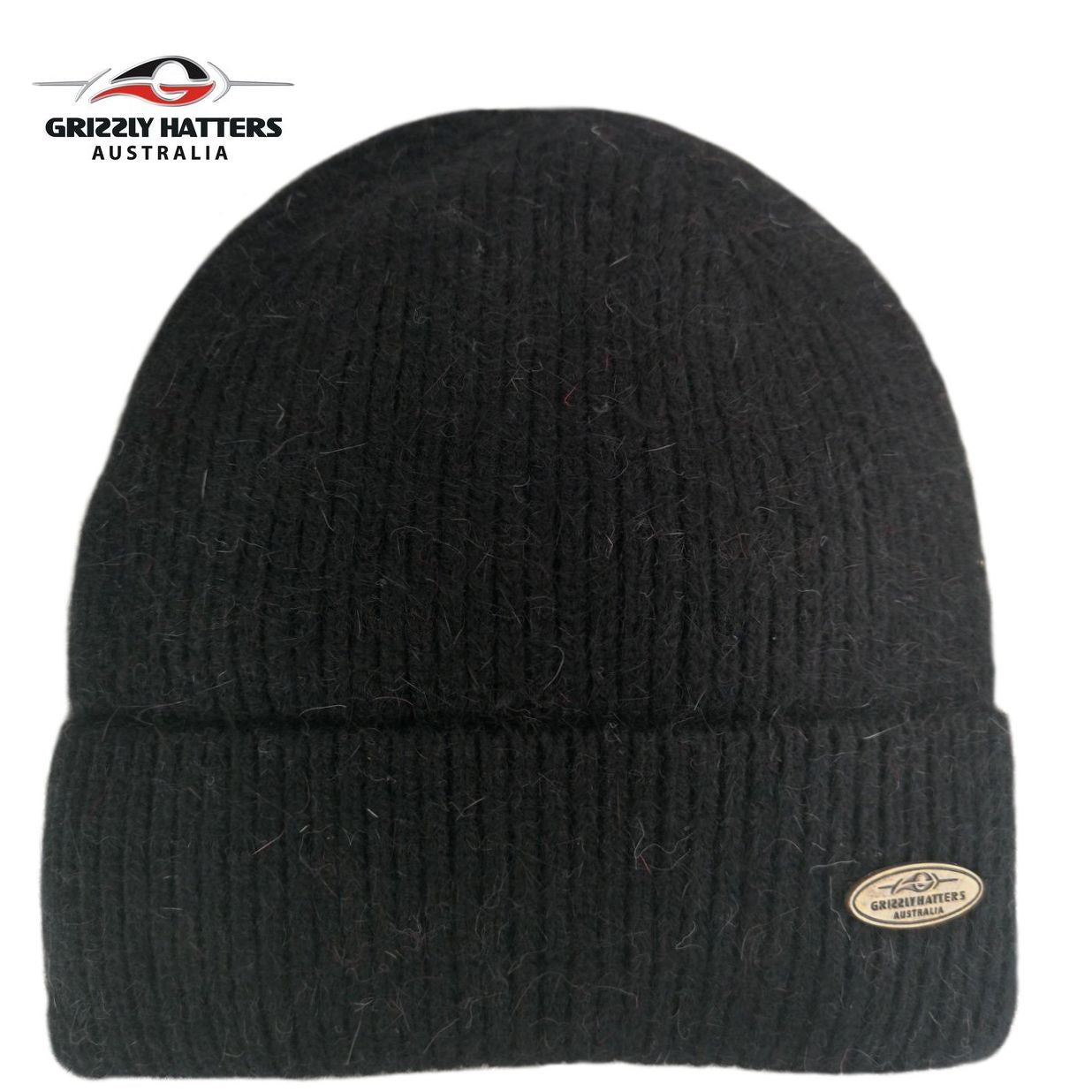 Merino and Angora wool blend beanie with fleece lining black