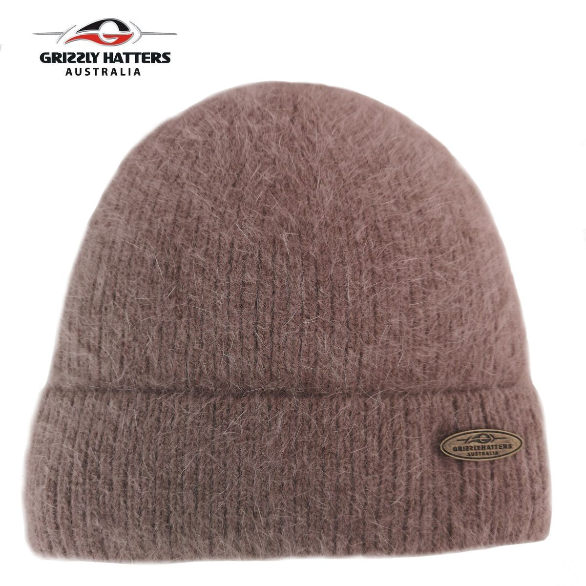 Merino and Angora wool blend beanie with fleece lining brown