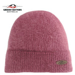 Merino and Angora wool blend beanie with fleece lining pink