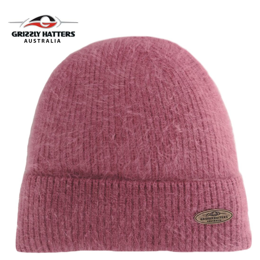 Merino and Angora wool blend beanie with fleece lining pink