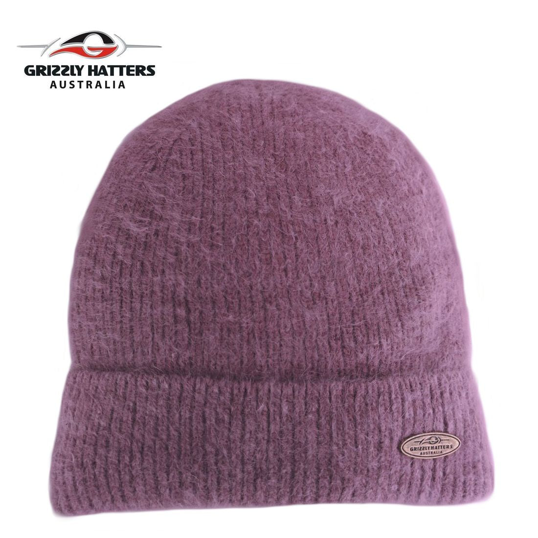 Merino and Angora wool blend beanie with fleece lining purple 